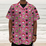 Cute Sushi And Rolls Pattern Print Textured Short Sleeve Shirt