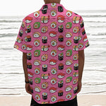 Cute Sushi And Rolls Pattern Print Textured Short Sleeve Shirt