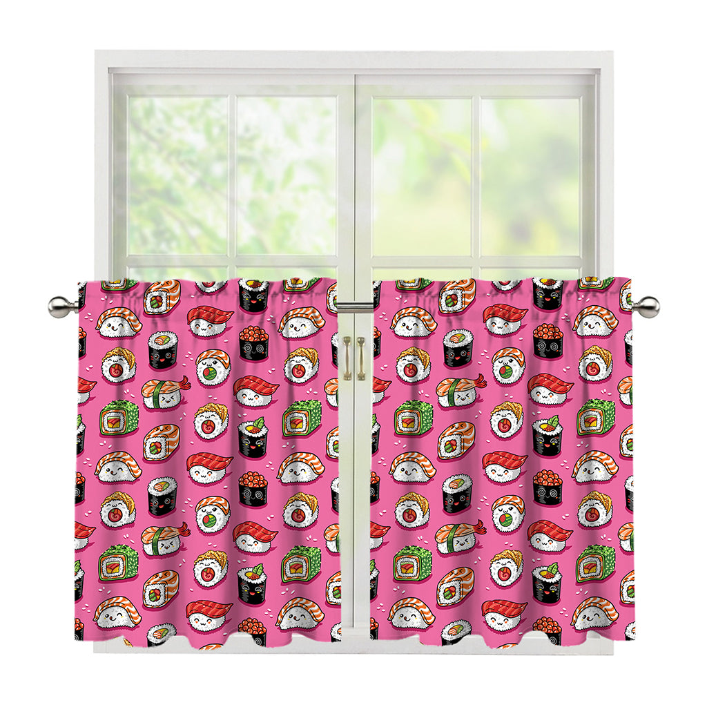 Cute Sushi And Rolls Pattern Print Tier Curtains