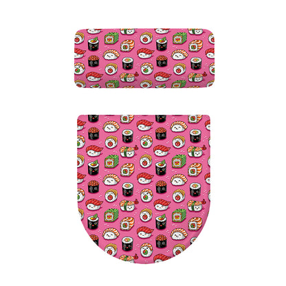 Cute Sushi And Rolls Pattern Print Toilet Lid And Tank Cover Set