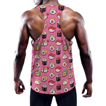 Cute Sushi And Rolls Pattern Print Training Tank Top