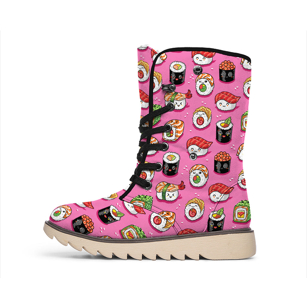 Cute Sushi And Rolls Pattern Print Winter Boots