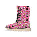 Cute Sushi And Rolls Pattern Print Winter Boots