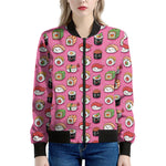 Cute Sushi And Rolls Pattern Print Women's Bomber Jacket