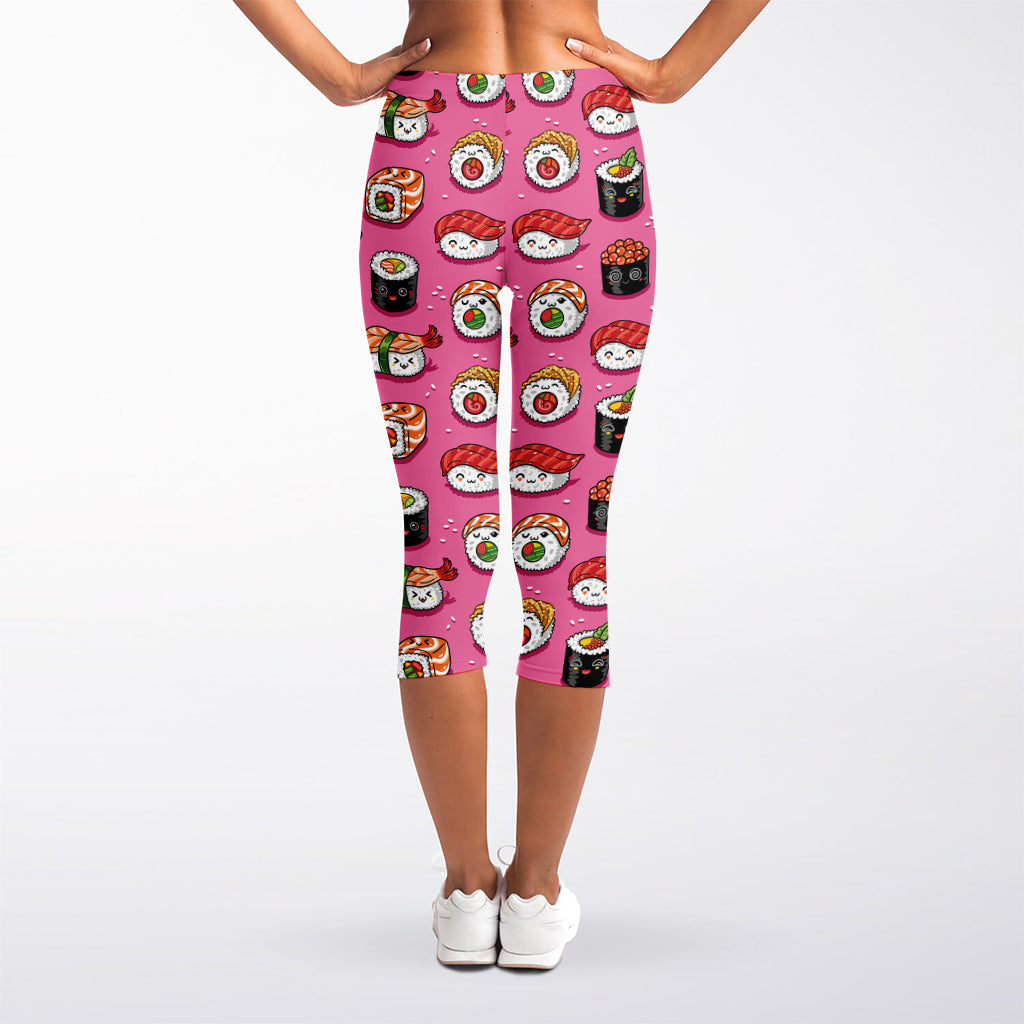 Cute Sushi And Rolls Pattern Print Women's Capri Leggings