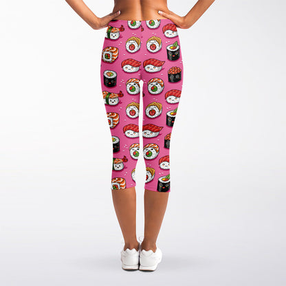 Cute Sushi And Rolls Pattern Print Women's Capri Leggings