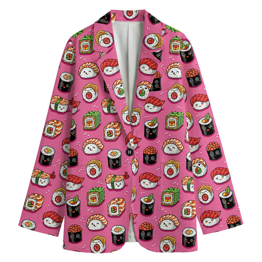 Cute Sushi And Rolls Pattern Print Women's Cotton Blazer