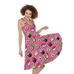 Cute Sushi And Rolls Pattern Print Women's Sleeveless Dress