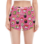 Cute Sushi And Rolls Pattern Print Women's Split Running Shorts
