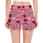 Cute Sushi And Rolls Pattern Print Women's Split Running Shorts