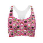 Cute Sushi And Rolls Pattern Print Women's Sports Bra