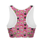 Cute Sushi And Rolls Pattern Print Women's Sports Bra