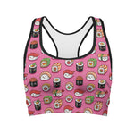 Cute Sushi And Rolls Pattern Print Women's Sports Bra