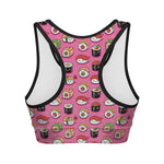 Cute Sushi And Rolls Pattern Print Women's Sports Bra