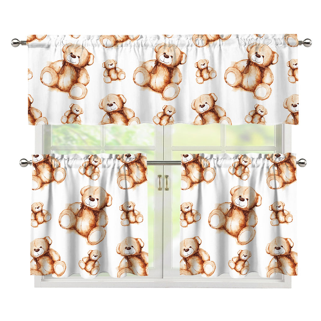 Cute Teddy Bear Pattern Print 3 Piece Kitchen Curtains
