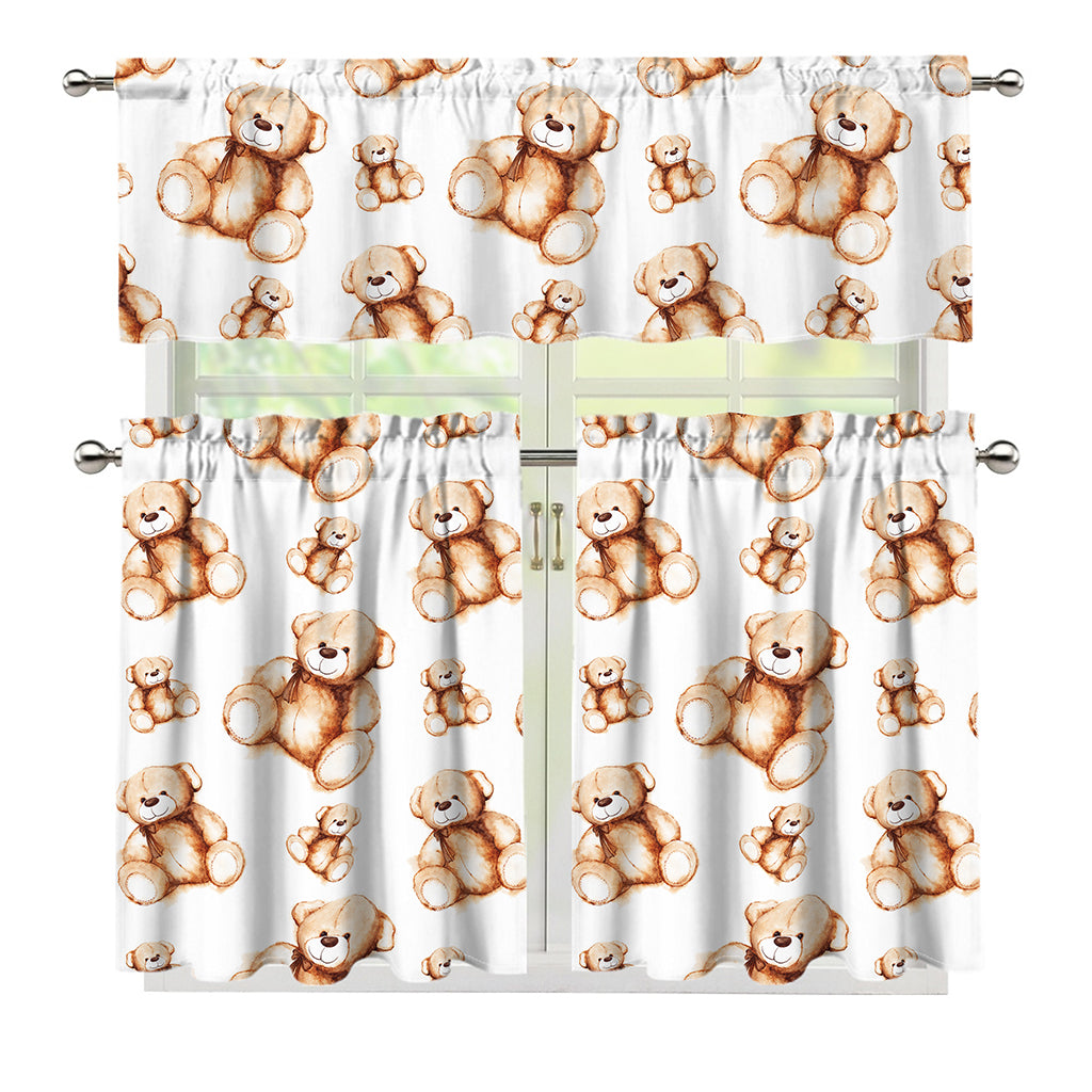 Cute Teddy Bear Pattern Print 3 Piece Kitchen Curtains