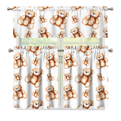 Cute Teddy Bear Pattern Print 3 Piece Kitchen Curtains