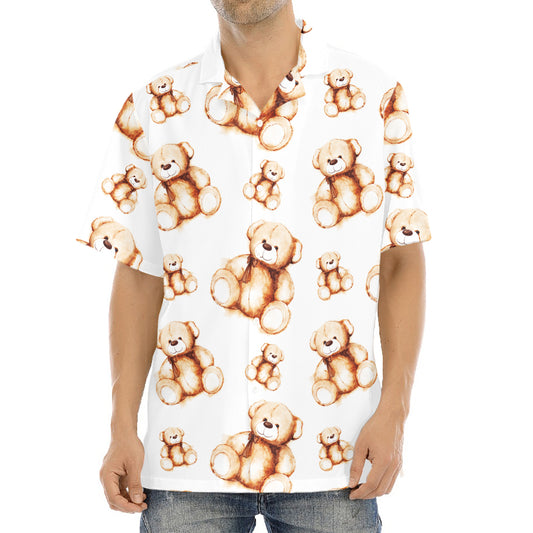 Cute Teddy Bear Pattern Print Aloha Shirt