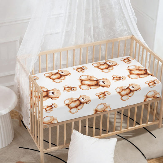 Cute Teddy Bear Pattern Print Baby Crib Sheet