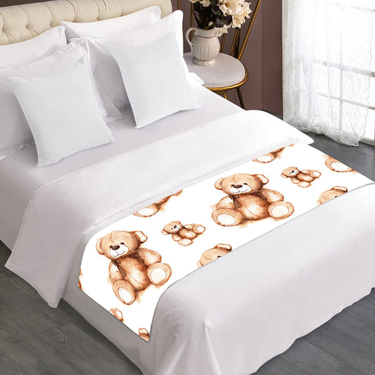 Cute Teddy Bear Pattern Print Bed Runner