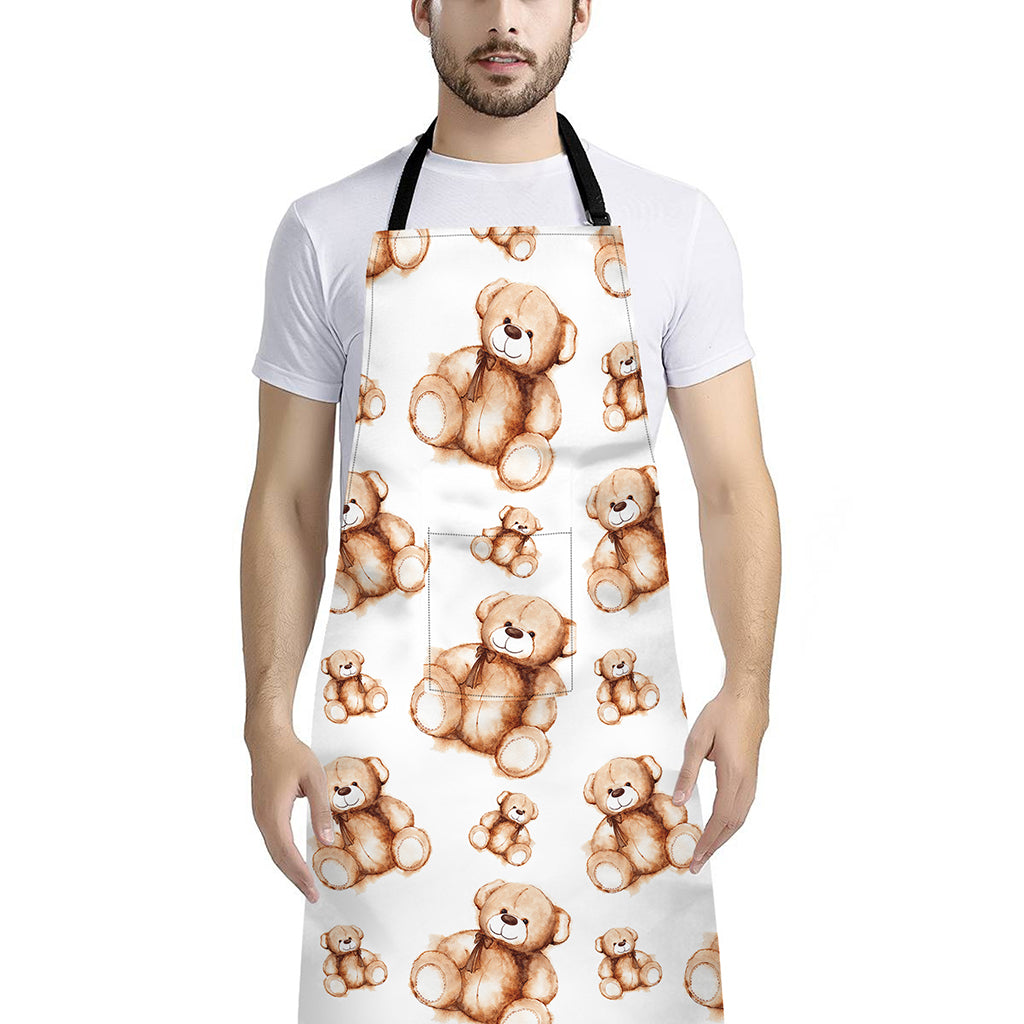 Cute Teddy Bear Pattern Print Bib Apron With Pocket