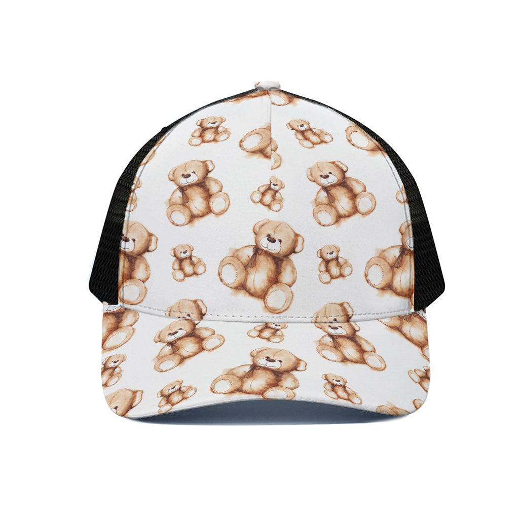 Cute Teddy Bear Pattern Print Black Mesh Trucker Cap