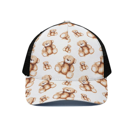 Cute Teddy Bear Pattern Print Black Mesh Trucker Cap