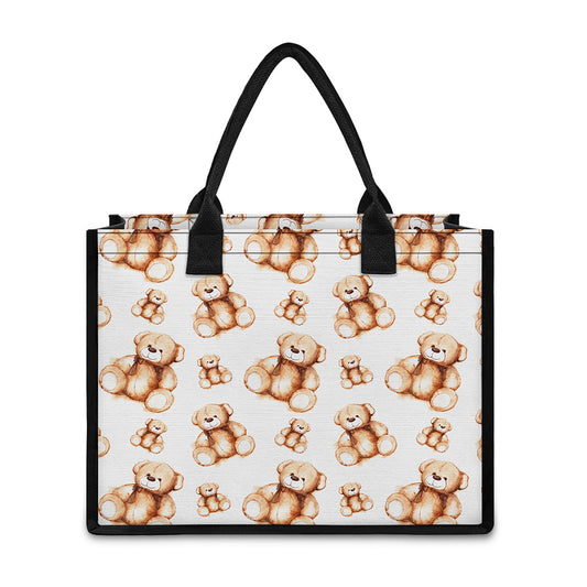 Cute Teddy Bear Pattern Print Canvas Tote Bag