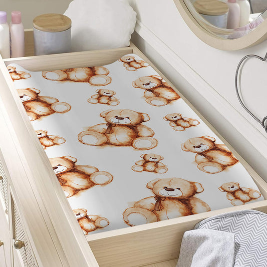Cute Teddy Bear Pattern Print Changing Pad Cover