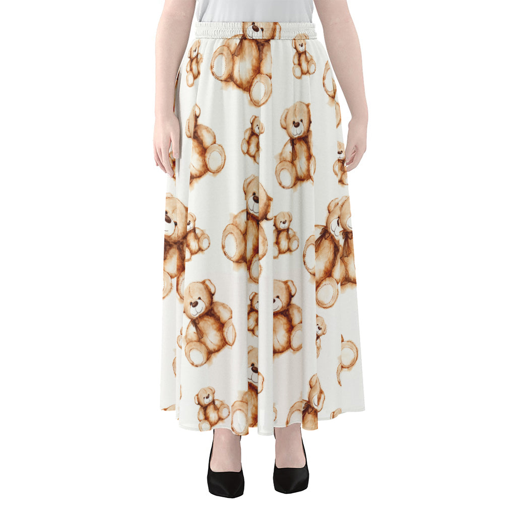 Cute Teddy Bear Pattern Print Chiffon Maxi Skirt