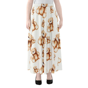 Cute Teddy Bear Pattern Print Chiffon Maxi Skirt