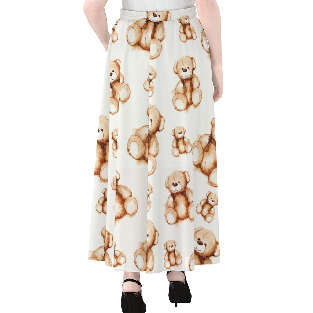 Cute Teddy Bear Pattern Print Chiffon Maxi Skirt