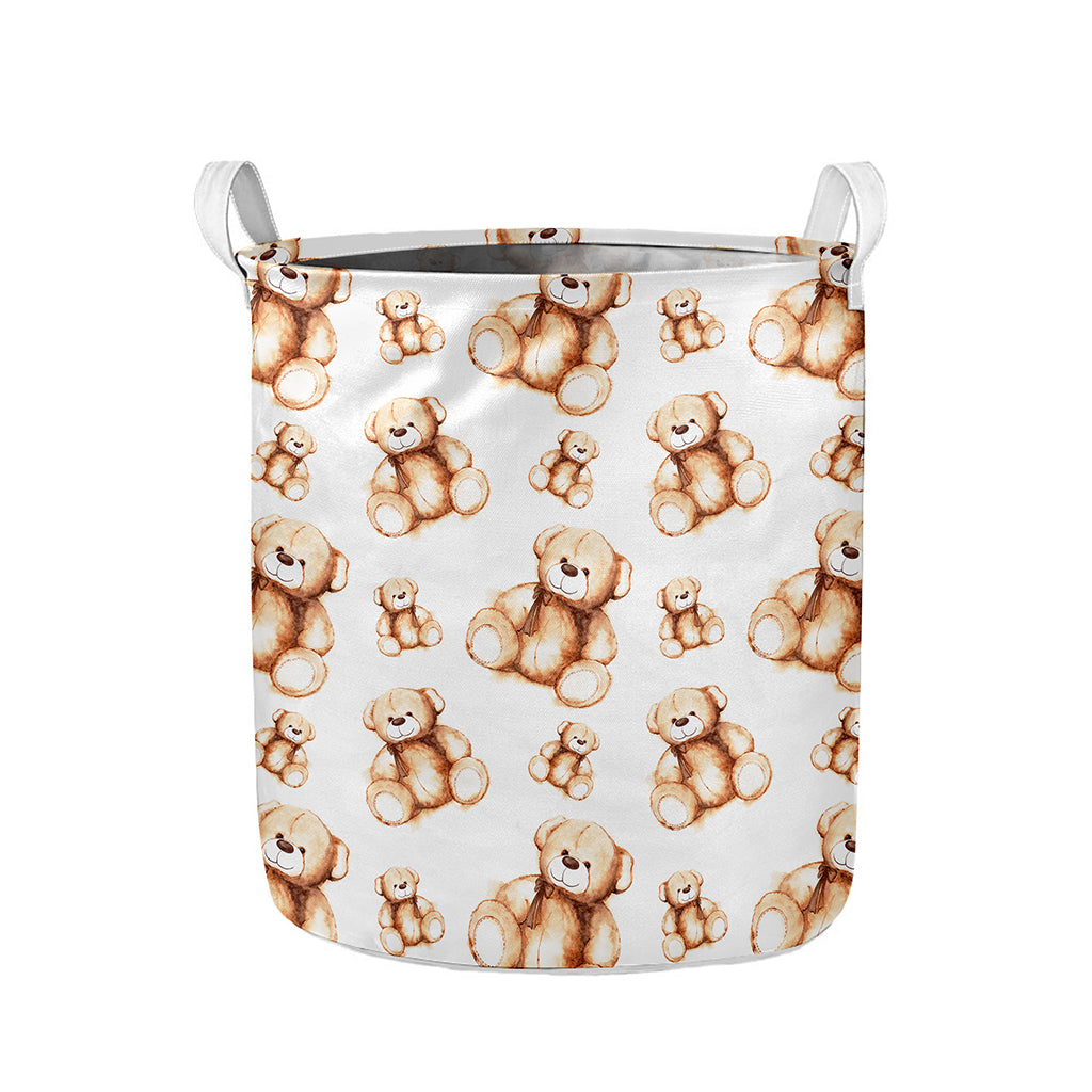 Cute Teddy Bear Pattern Print Collapsible Laundry Basket