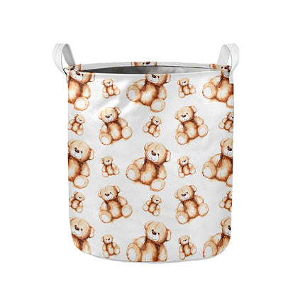 Cute Teddy Bear Pattern Print Collapsible Laundry Basket