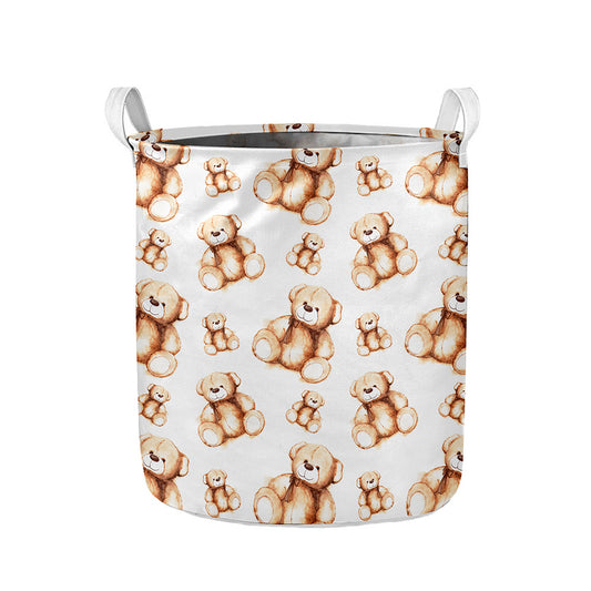 Cute Teddy Bear Pattern Print Collapsible Laundry Basket