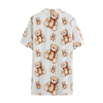 Cute Teddy Bear Pattern Print Cotton Hawaiian Shirt