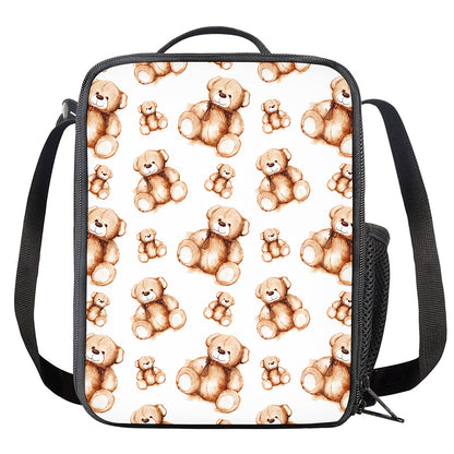 Cute Teddy Bear Pattern Print Crossbody Lunch Bag