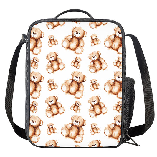 Cute Teddy Bear Pattern Print Crossbody Lunch Bag