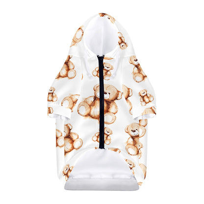 Cute Teddy Bear Pattern Print Dog Zip Up Hoodie