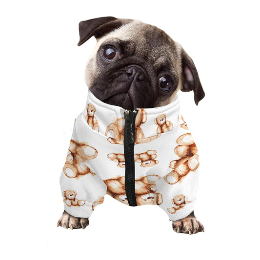 Cute Teddy Bear Pattern Print Dog Zip Up Jacket