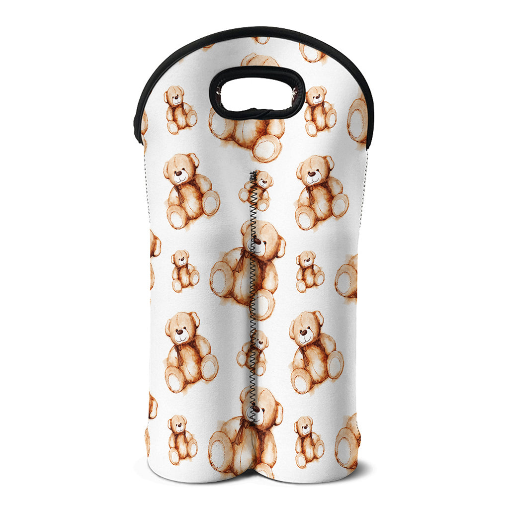 Cute Teddy Bear Pattern Print Double Neoprene Wine Tote