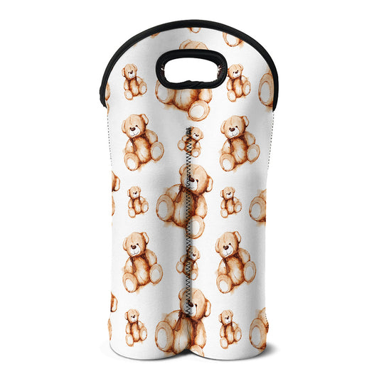 Cute Teddy Bear Pattern Print Double Neoprene Wine Tote