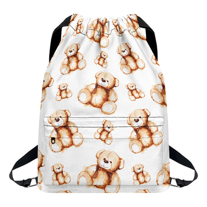 Cute Teddy Bear Pattern Print Drawstring Backpack