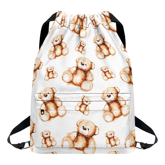 Cute Teddy Bear Pattern Print Drawstring Backpack