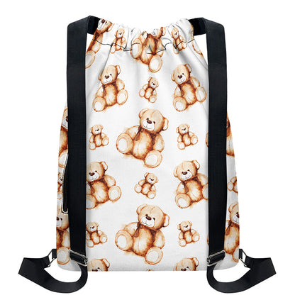 Cute Teddy Bear Pattern Print Drawstring Backpack