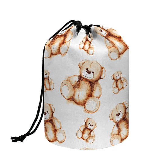 Cute Teddy Bear Pattern Print Drawstring Makeup Bag