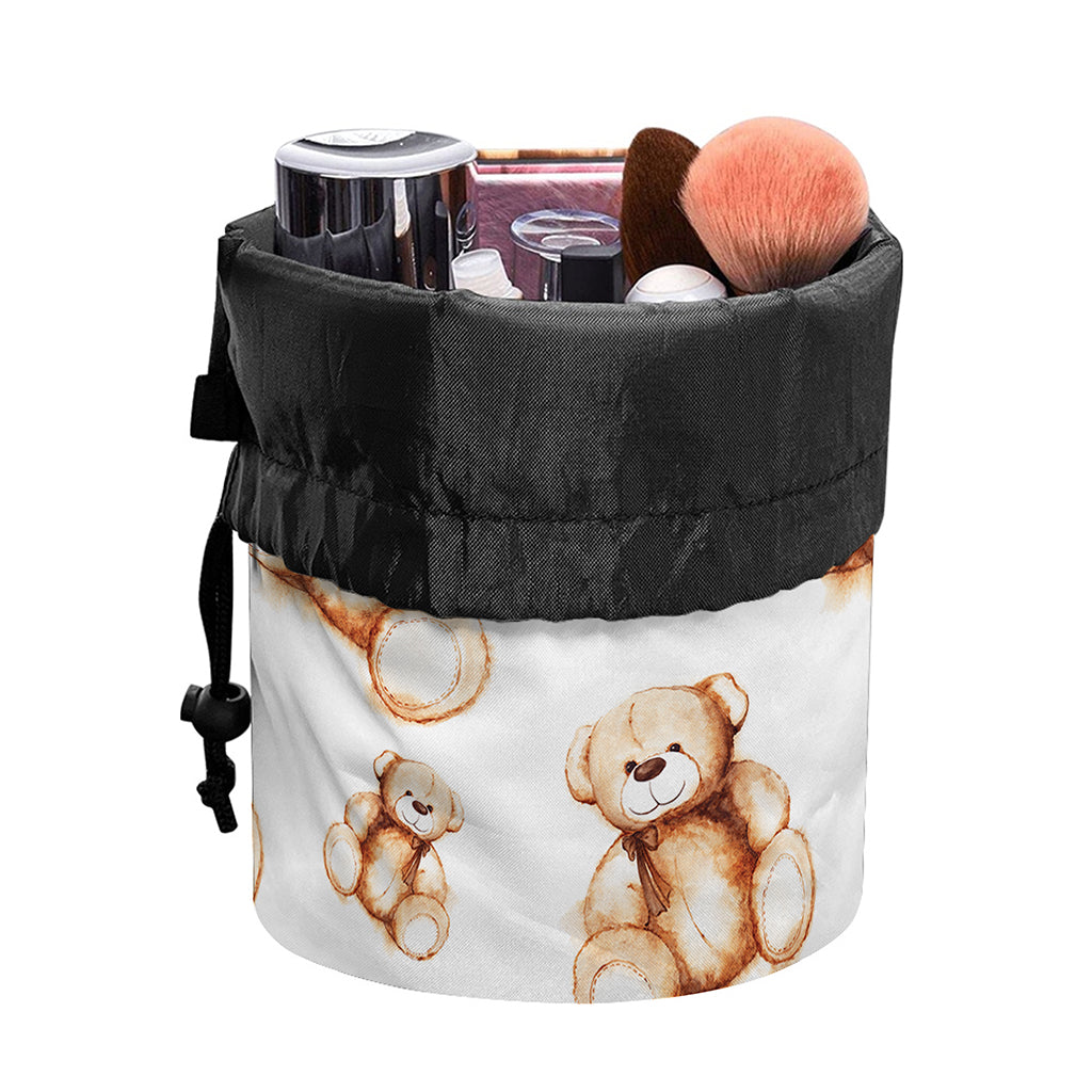 Cute Teddy Bear Pattern Print Drawstring Makeup Bag