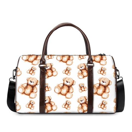 Cute Teddy Bear Pattern Print Duffle Bag