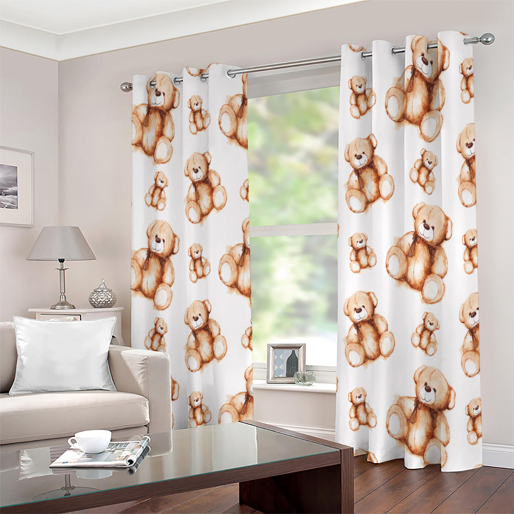 Cute Teddy Bear Pattern Print Extra Wide Grommet Curtains