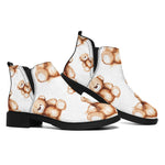 Cute Teddy Bear Pattern Print Flat Ankle Boots